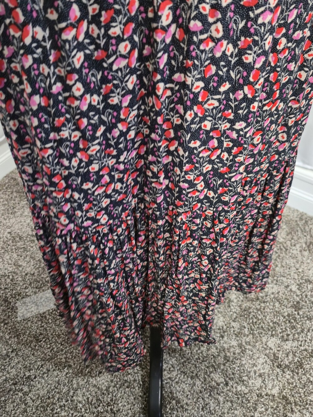 Love Stitch Black Floral V-Neck Maxi Dress with Pink and Red Blossoms - Picture 7 of 10